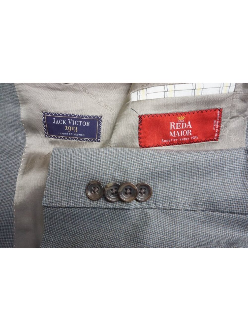 Jack Victor Essence CT Gray Blue Plaid S150s Wool 2 Pc Suit Jacket Pants Sz 40R